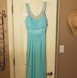 Aqua blue floor length dress